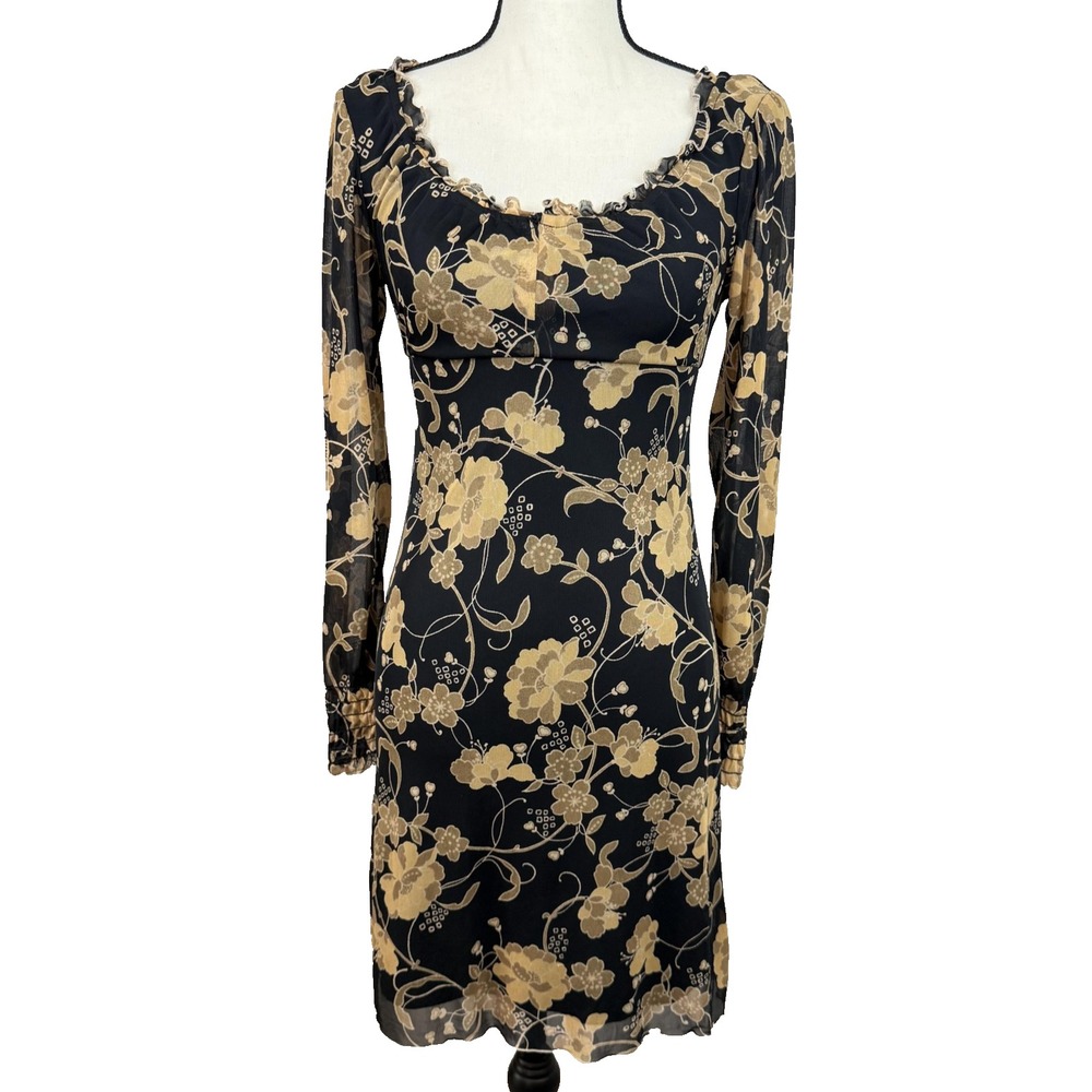 Vtg Jonathan Martin Dress S Dark Floral Mini Milkmaid‎ 90s Coquette Sheer Grunge